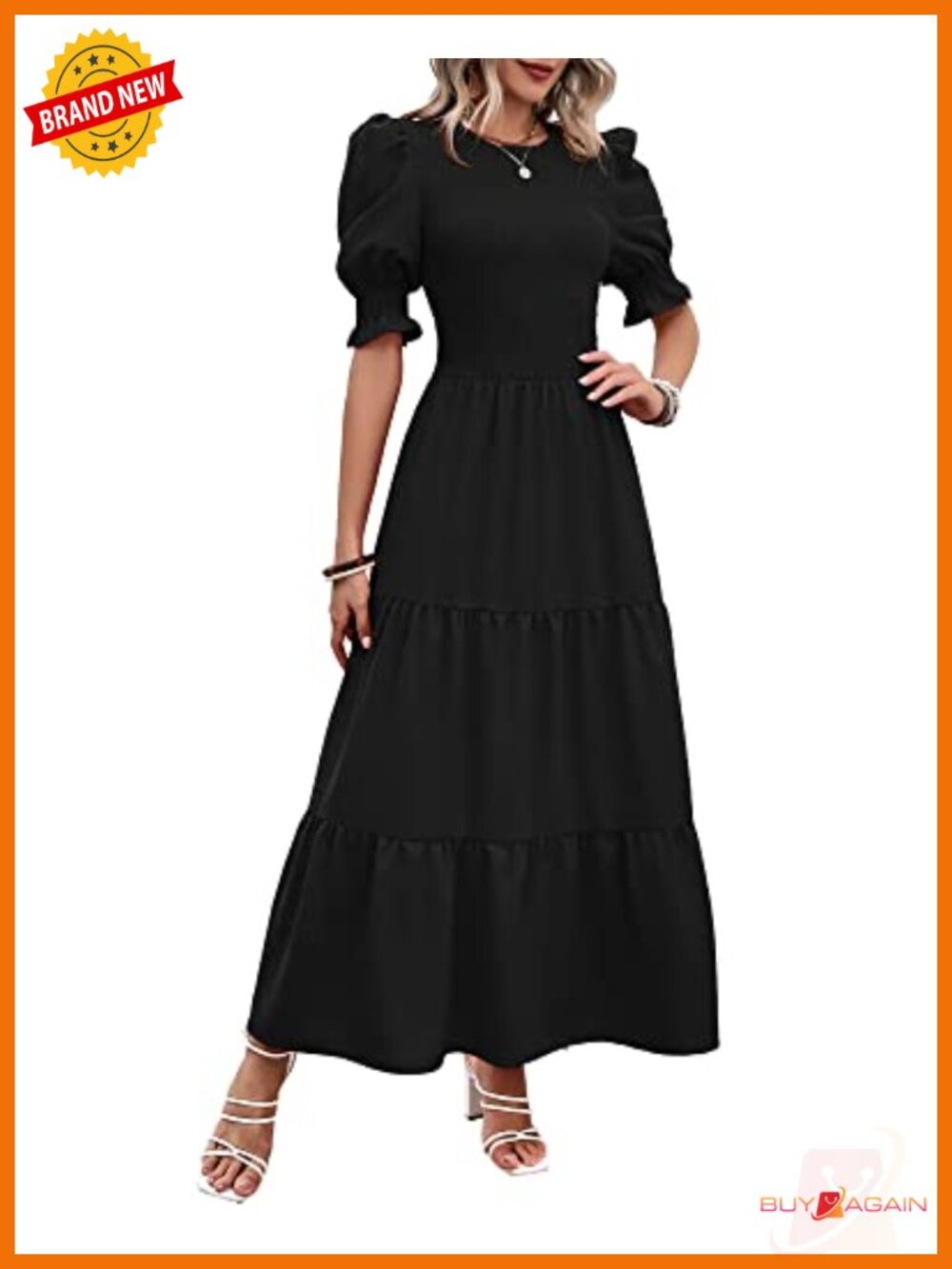 BTFBM Women's Maxi Dress Smocked Boho A-Line Puff Sleeve Floral Summer